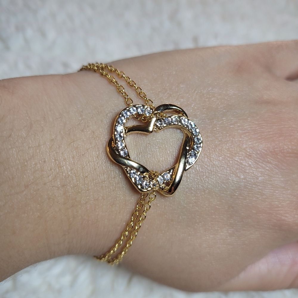 Gold Heart Bracelet with Crystals